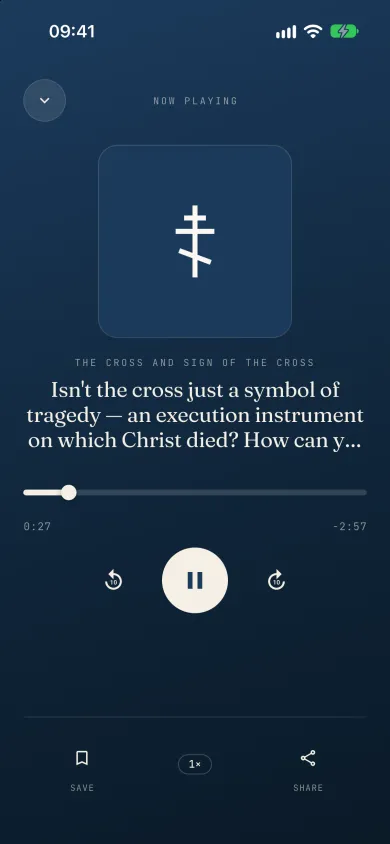 The audio player while an answer is playing, Protestant theme