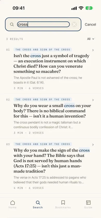 Search with results, Protestant theme