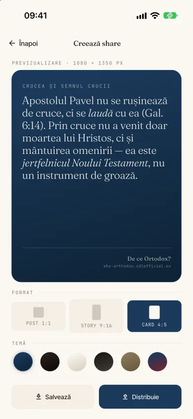 Cardul de distribuit generat pentru un răspuns, tema protestantă